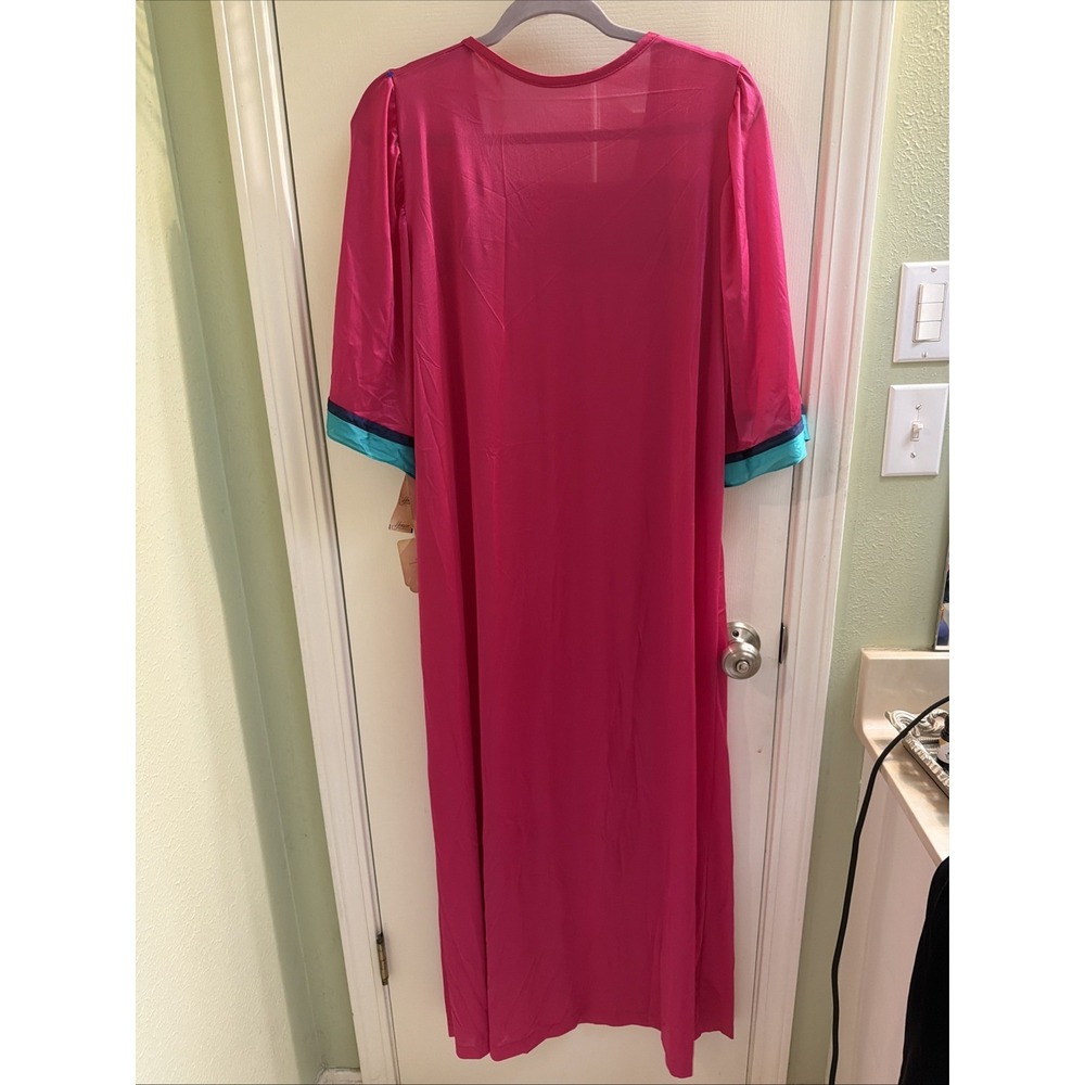 Vintage Henson Kickernick Nylon Nightgown Teal Pink Blue Lounge Dress L USA NWT - Picture 3 of 7
